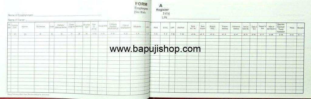 Form A Employee Register (NEW) under Labour Law