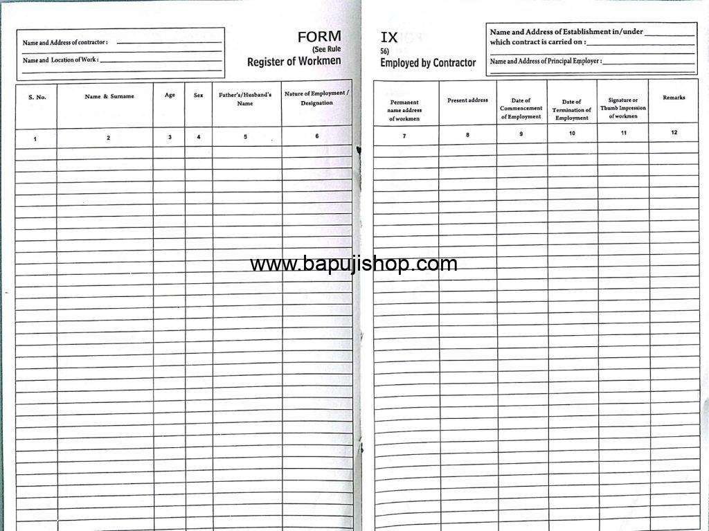 workmen register form 9 format