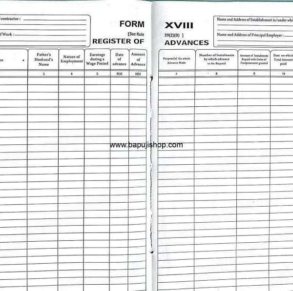 Format of Register of advances