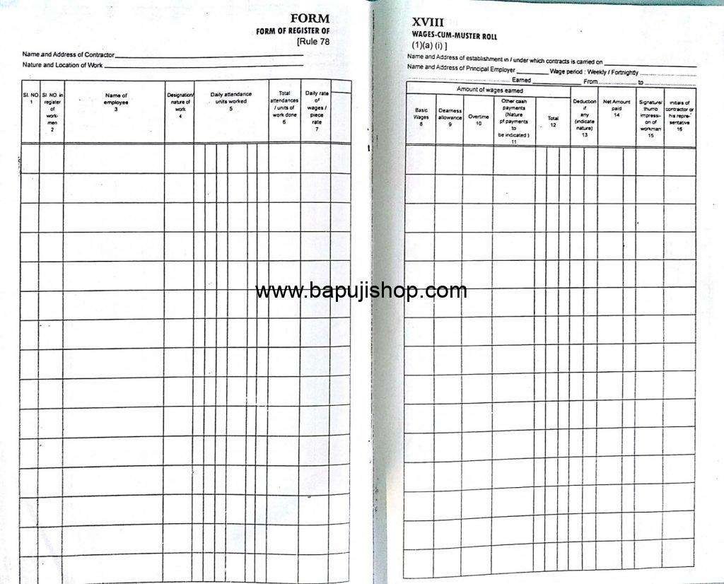 form xviii register of wages