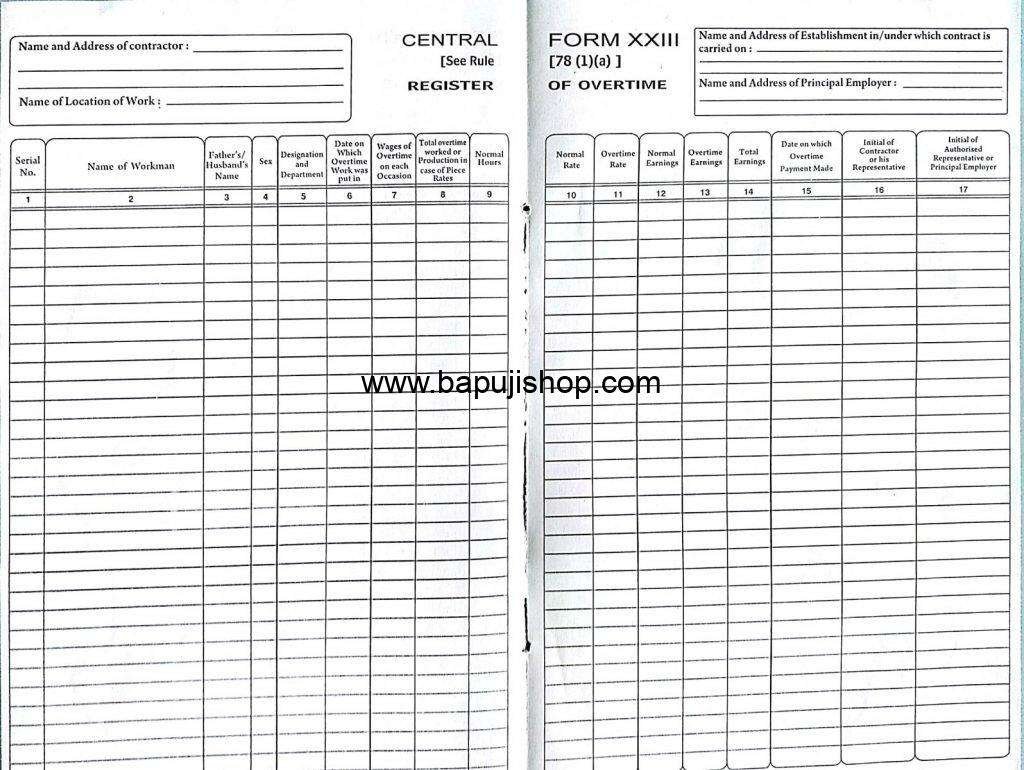 form xxiii register of overtime