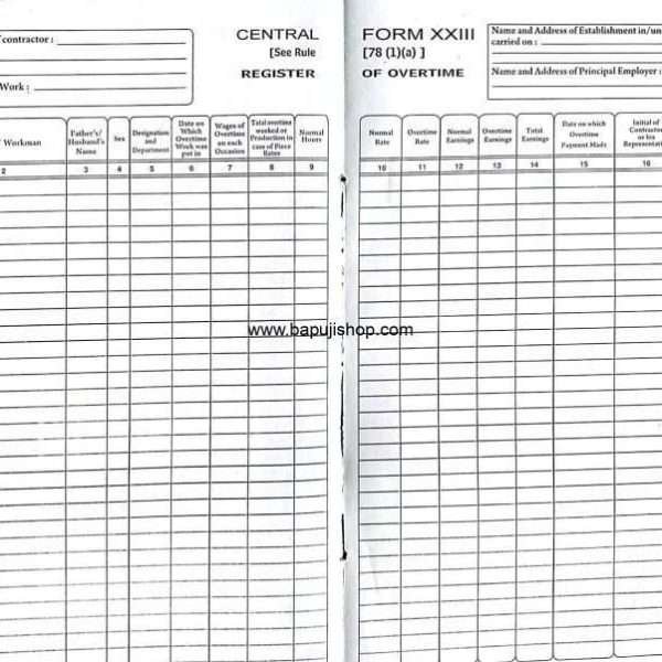 form xxiii register of overtime