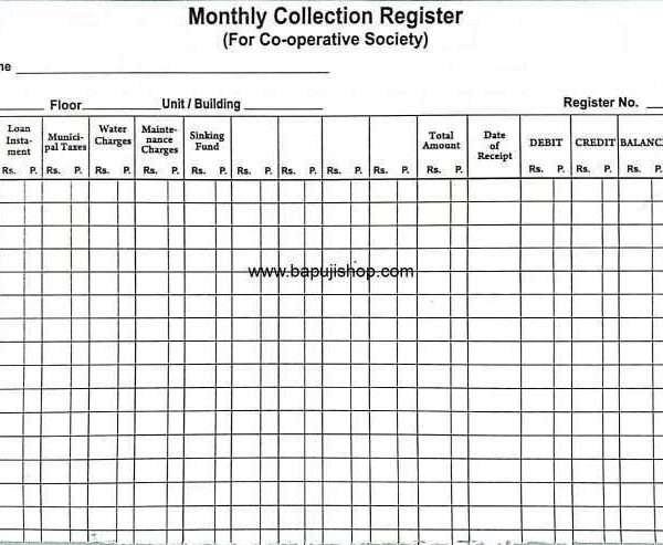 Monthly collection register