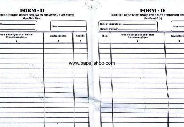 Form D Register of Service books for Sales Promotion Employees Rule 23(c)