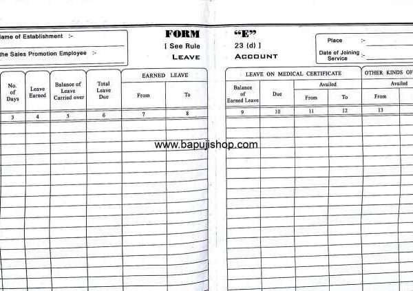 Sales Promotion Form E Register