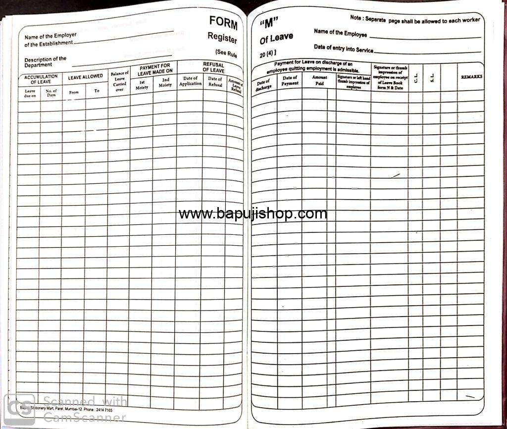 Form M Leave register