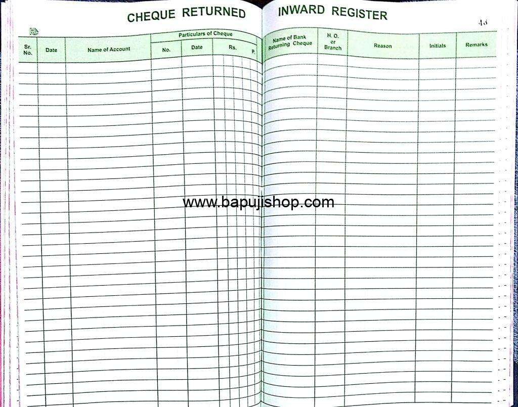 Cheque Returned Inward Register
