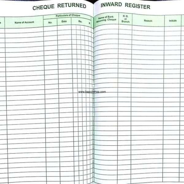 Cheque Returned Inward Register