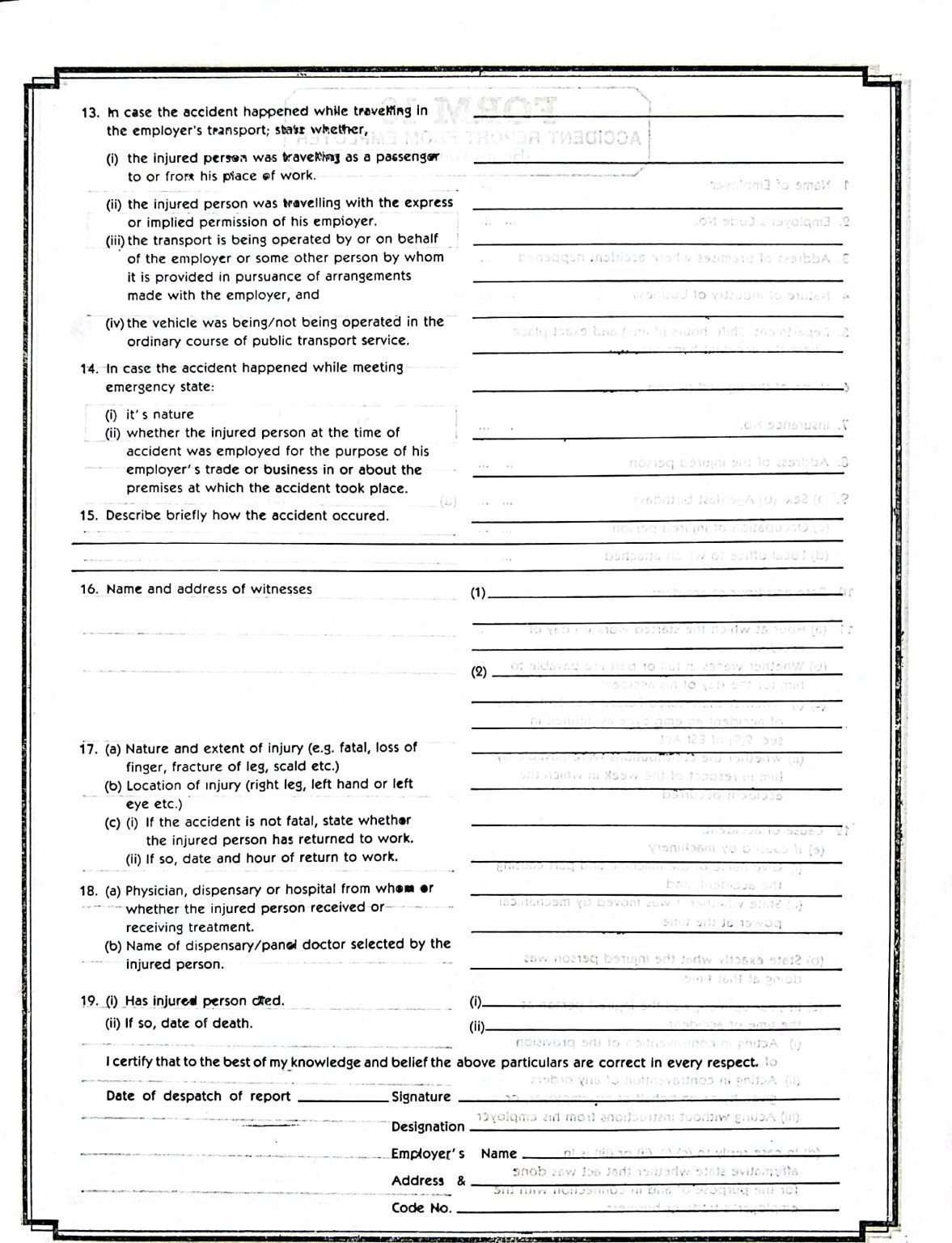 Form 16 Accident Report from Employer