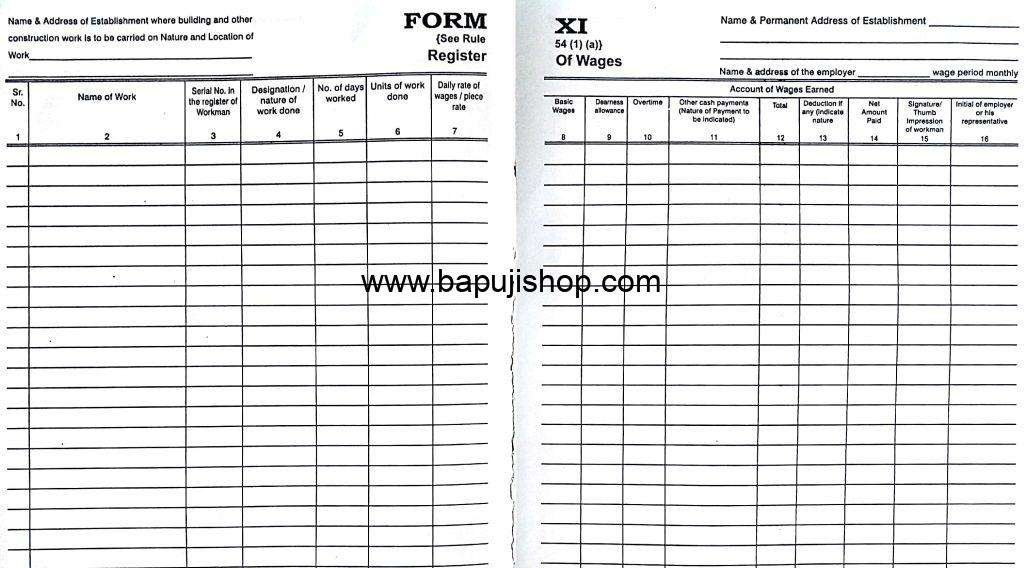 register of wages form xi
