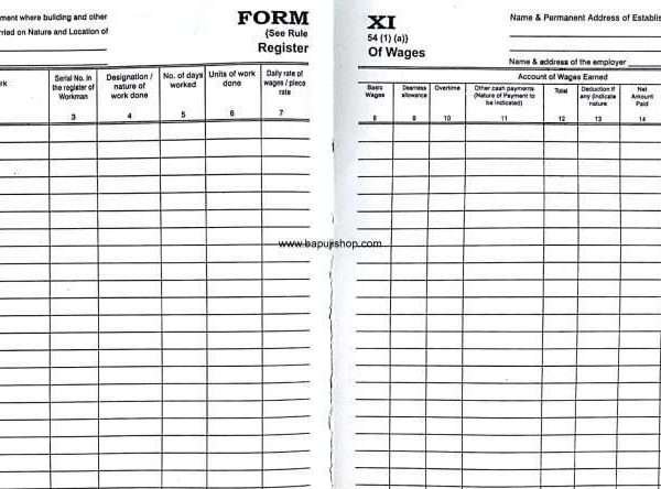 register of wages form xi
