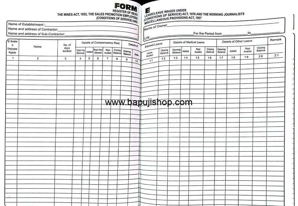Form E leave register format