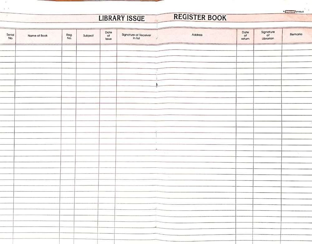 daily book issue register for schools, colleges, libraries
