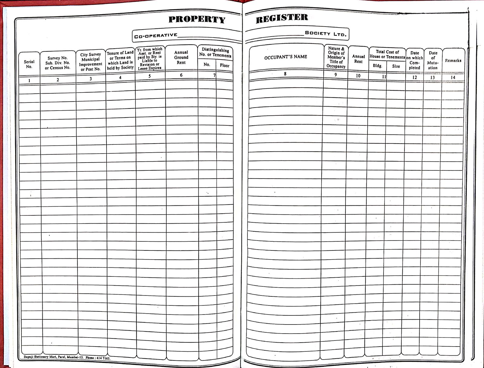 Property Register for Society Bapuji Stationery Mart(since 1945)