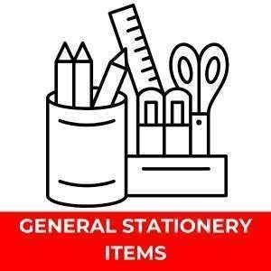 Stationery items like file, pen